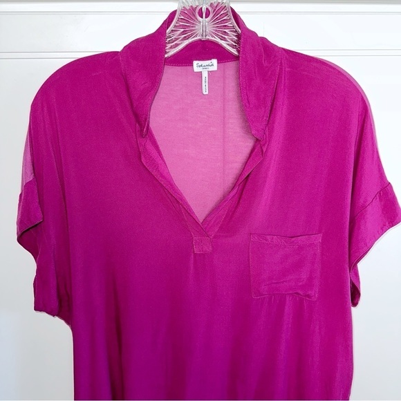 Splendid Fuchsia Blouse Hi-low Short Sleeve Sz  Small Silky - Picture 4 of 8